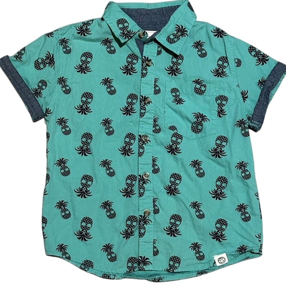 Free Planet Cyan Green Pineapple Button Down Shirt Sz. M(5)